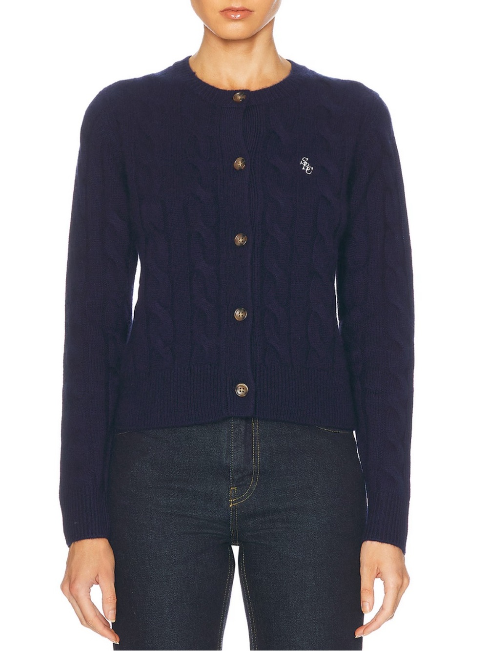 Sporty & Rich Cable Knit Cashmere Wool Cardigan